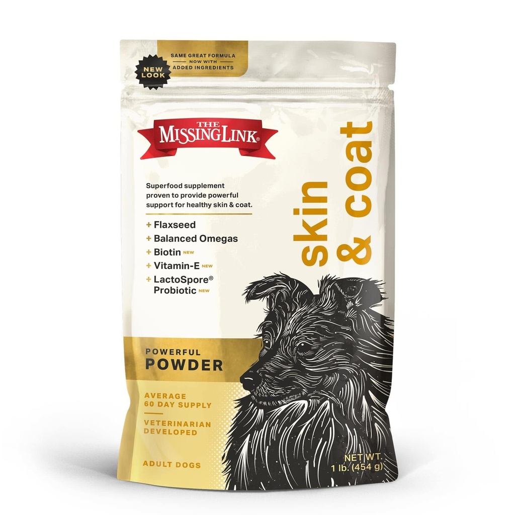 Eksik Link Skin & Coat + Probiyotiks Supplement 1lb Bag - Köpekler için Güçlü Superfood Toz Sağlıklı Skin & Glossy Coat, Saç Büyümesini Teşvik Ediyor