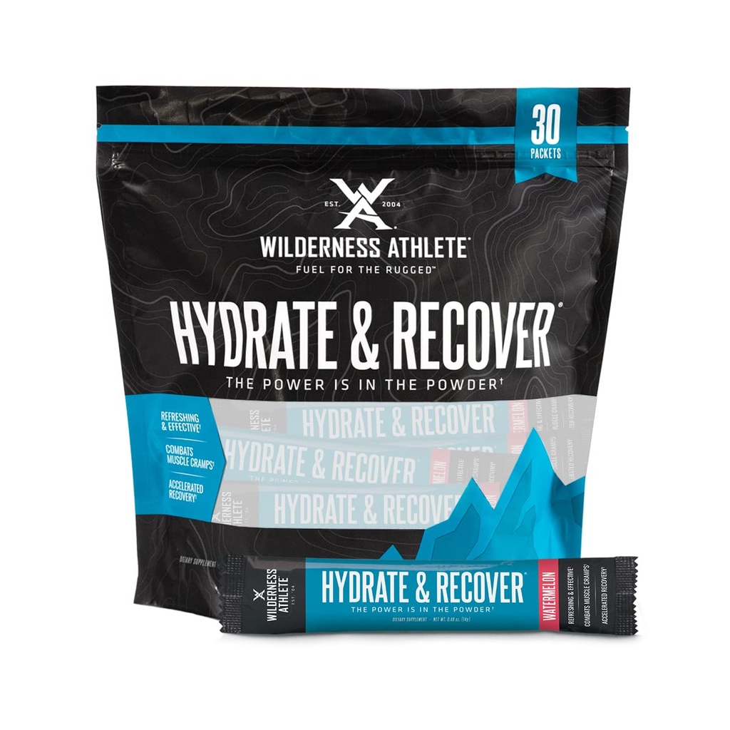 Wilderness Athlete - Hydrate & Recover | Sıvı Hydration Packets Electrolyte Drink Mix - Recover Faster with Bcaas - 30 Single Service Hydrate Packets (Watermelon)