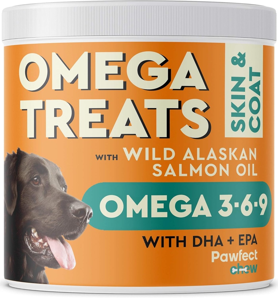 PAWFECTCHEW Omega 3 for Dogs (60 Chews) - Alaskan Salmon Fish Oil Köpekler için Tedaviler - Omega Fatty Acids - Skin ve Coat Supplement Supplement - Kuru Itchy Skin, Shedding & Anti Allergy Relief