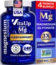 Magnezyum Glycinate 200 mg - ABD Uyku, Kalp, Kemikler, Metabolism Desteği - Yüksek Abhidrasyon Magnezyum Bisglycinate Capsules - 240 Vegan Chelated Capsules