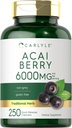 Carlyle Acai Berry Capsules 6000 mg | 250 Count | Non-GMO & Gluten Free Acai Berry Ekstraksiyon