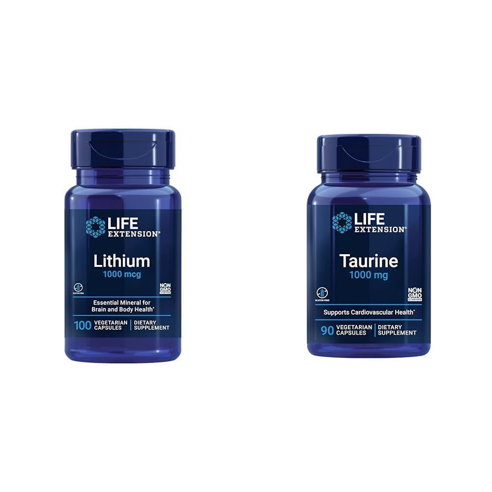 Life Extension Lityum 1000 mcg ve Taurine 1000 mg - Beyin Sağlığı, Anti-Aging, Longevity, Memory, Cognition, Mood, Heart, Liver, Muscle ve Egzersiz Desteği - 100 Count