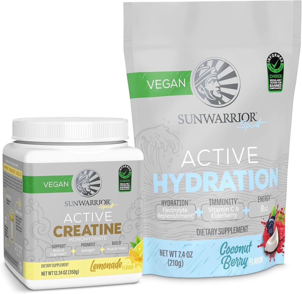 Sunwarrior Kretine Monohidrat Toz Lemonade Flavored 50 Hizmet & Hydration Electrolyte Mix Coconut Berry Flavored 30 Hizmetler