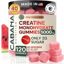 Kretine Monohidrat Gummies 5g - Sadece 2g Şeker, ABD'de Yapıldı - Sour Watermelon Flavor - Vegan & 3rd Parti Test Edildi - Pre & Post Workout Supplement for Women and Men (120 Count, 40 Hizmet)