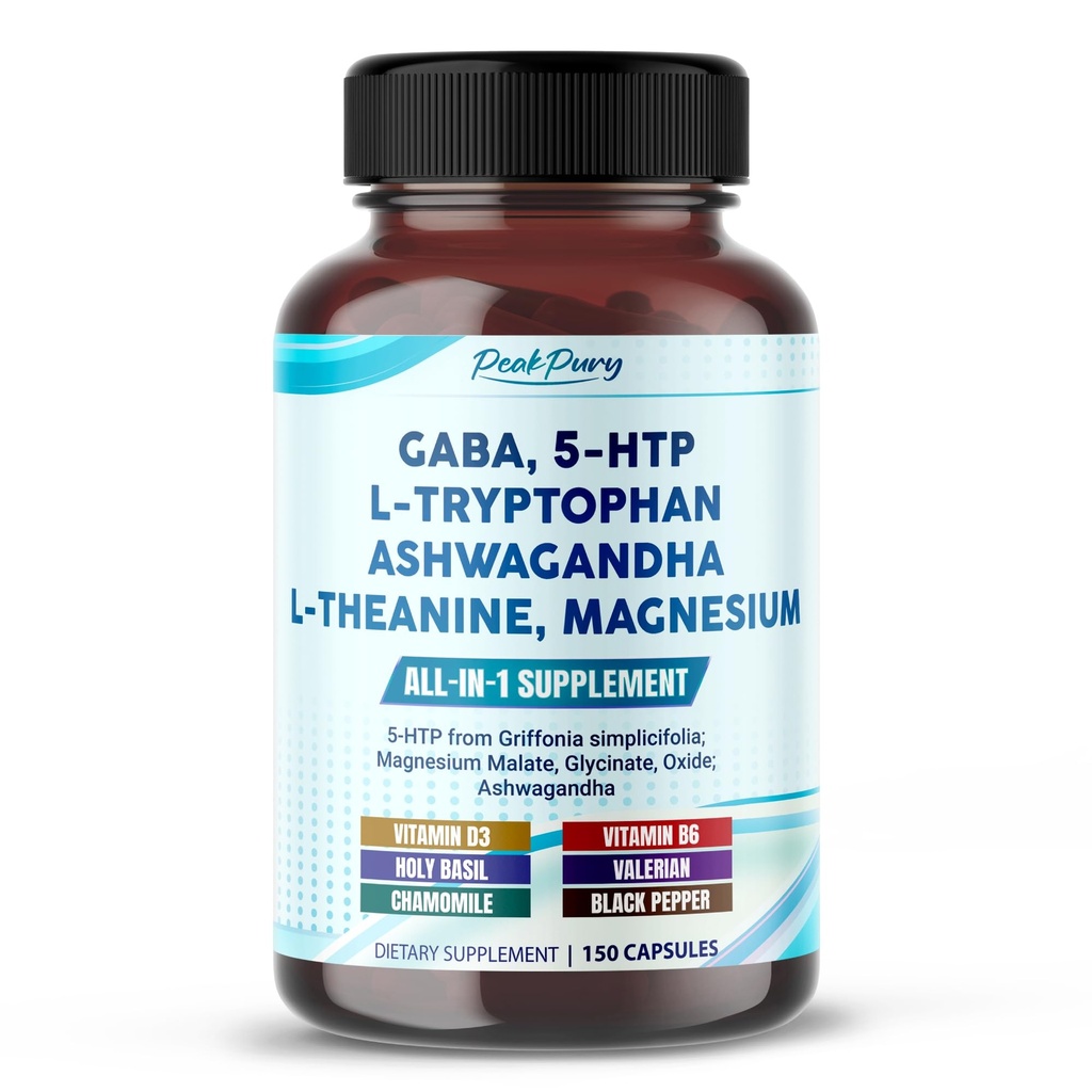 GABA, 5-HTP L-Tryptophan Ashwagandha Chamomile L-Theanine Magnezyum - Made in USA
