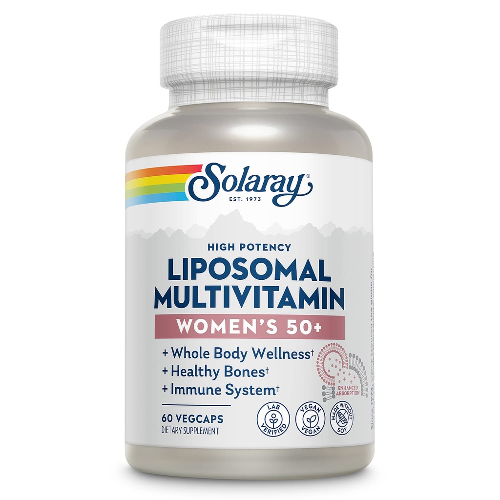 SOLARAY Liposomal Multivitamin for Women 50 Plus, Demir, Vitamin D, C, B12, Biotin & More, Immune Support & Bone Health, Vegan, 30 Hizmet, 60 VegCaps