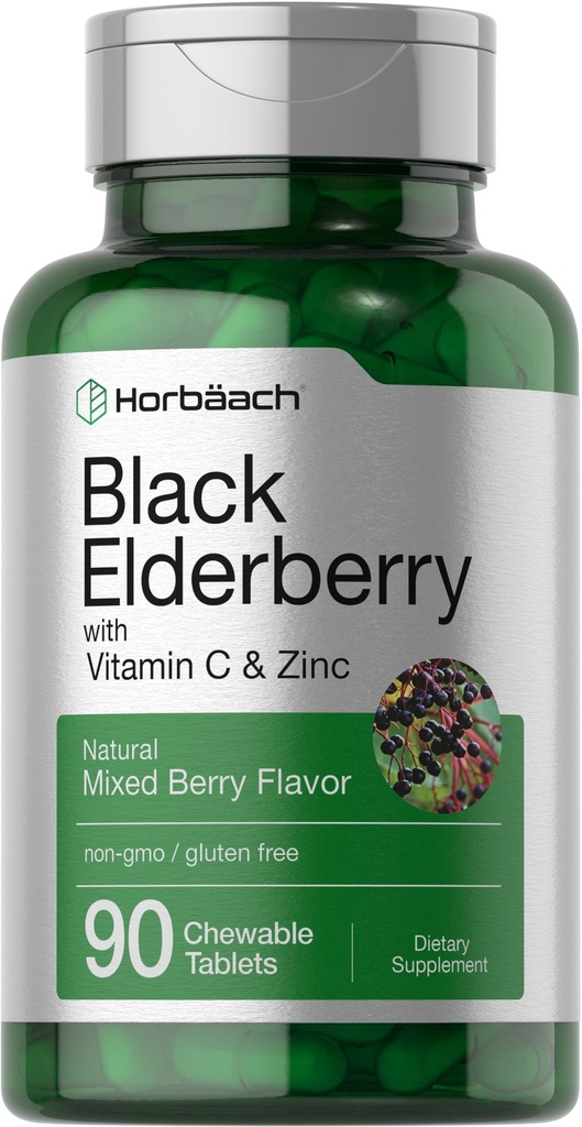 Horbaach Black Elderberry ile C ve çinko | 90 Chewable Tabletler | Karma Berry Flavor | Immune Support Complex | Vegetarian, Non-GMO ve Gluten Free Supplement Supplement