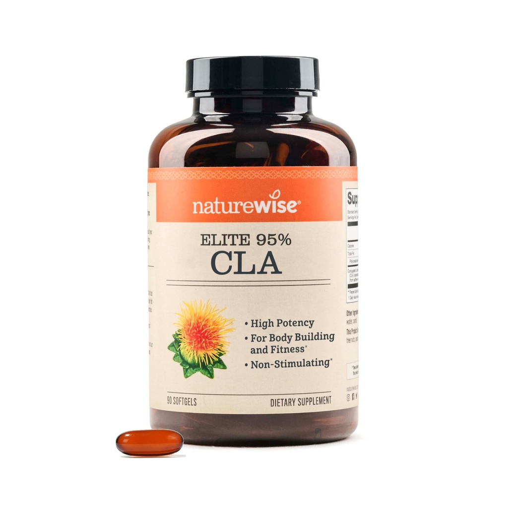 NatureWise CLA 1300 - 95% Active Conjugated Linoleic Acid for Women and Men, Not Stimulating, Supports Weight & Fitness Goals - Non-GMO, Gluten Free - 90 Softgels[1-Month Supply]