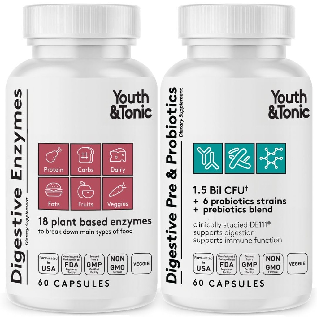Bloating, Regularity & Gut Health için Gençlik ve Tonic Digestive Supplement for Bloating, Regularity & Gut Health. Full Spectrum Enzymes Probiyotiks & Prebiyotiks for Digestion to Break Down Food and to Use Daily, for Women & Men - 120 Pills