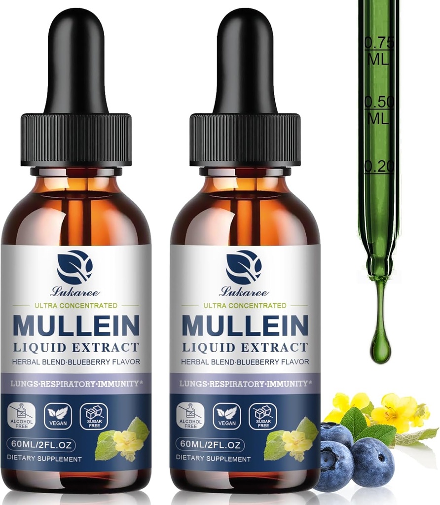Lungs, Lung Detox & Cleanse, Vegan Mullein Leaf Extract Tincture with Chlorophyll Elderberry, vs, Natural Herbal Supplement for Respiratory, Immune, 60 Hizmetler
