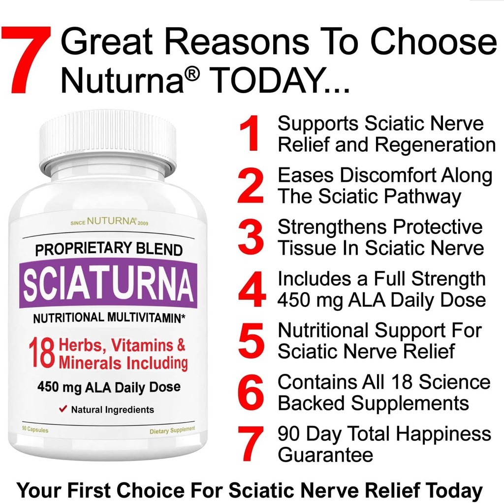 Sciatic Nerve Relief Support Supplement with 450 mg Alfa Lipoic Acid - 18 in 1 Super Formula for Lower Back, Hip, Lumbar, Thigh, Leg, Foot - En İyi Doğal Sciatic Nerve Relief Support - 90 Capsules
