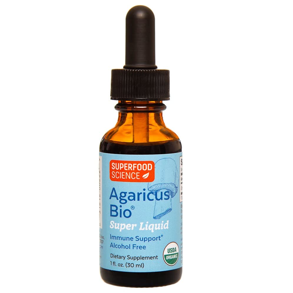 Agaricus Bio Super Liquid, Organic Blazei Mushroom Extract Tincture, Fruiting Body Beta-Glucan Drops for Natural Killer Cell Activity, Liquid Mushroom Supplement for Liver and Immune Support, 30 ml