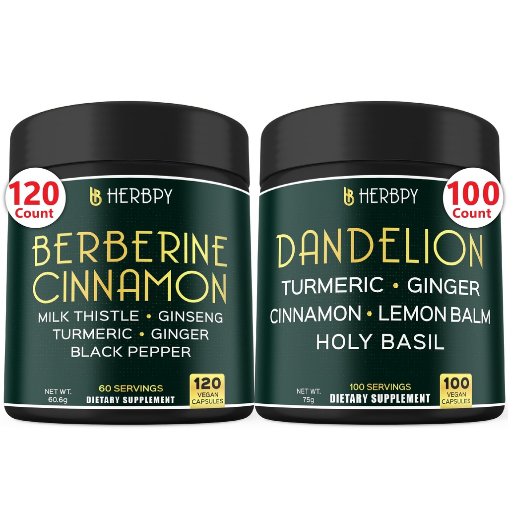 Sche 7in1 Berberine HCl & 6in1 Dandelion Supplement - Destek Immune, Digestion and Heart Health