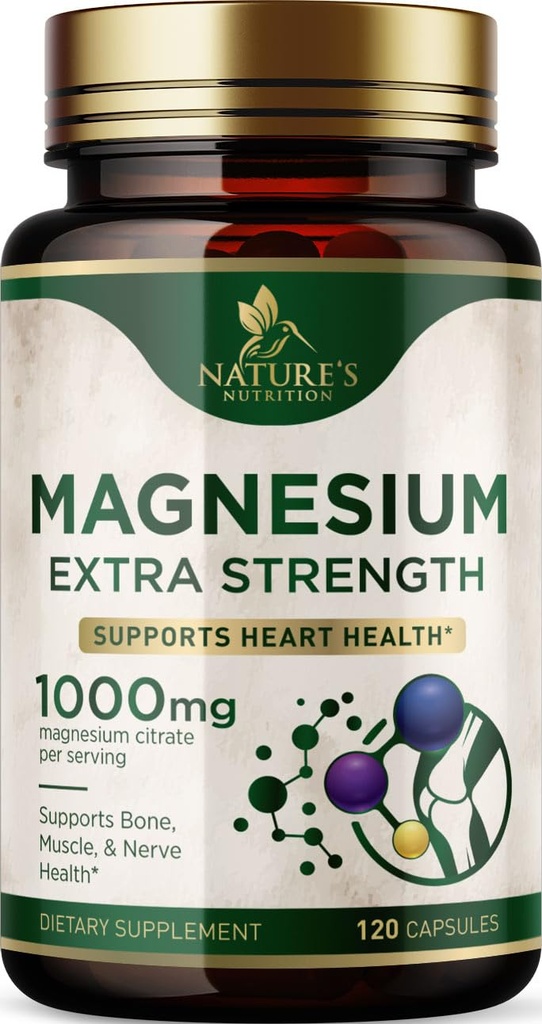 Magnezyum Mineral Supplement 1000 mg - Yüksek Potency Citrate for Bone, Heart Health, Nerves & Muscle Support, Nature's Magnezyum Kompleksi, ABD'de Şişelenmiş - 120 Capsules