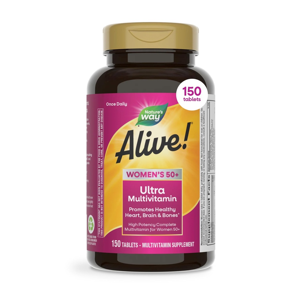 Doğanın Yolu Alive! Kadınlar için 50 Plus, Çokvitamin, Yüksek Potency Formula, Metilated B12, Gluten-Free, 150 Tabletler