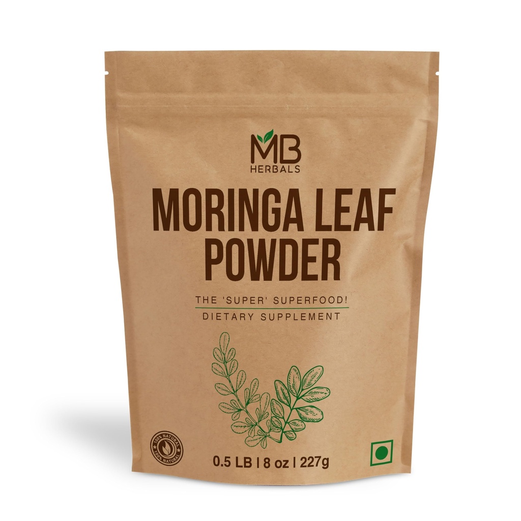 MB Herbals Moringa Leaf Toz 8 oz (227g / 0,5 LB) |% 100 Pure Moringa Toz | İçecekler ve Smoothies içinde Kolayca Mixes | No Preservatives