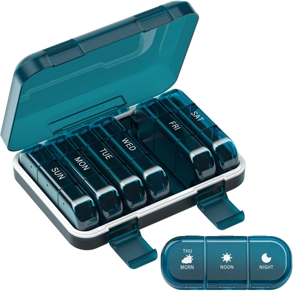 Haftalık Pill Organizer 3 Times bir gün, 7 Gün Portreatif Pill Box for Pills, Vitaminler, Fish Oil, Drug, Supplements (3x7 Blue)