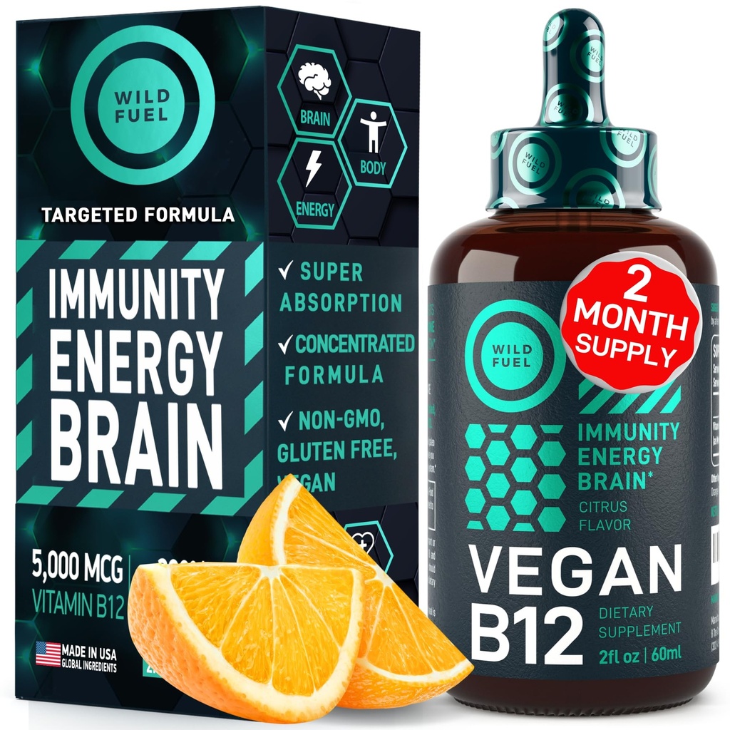 Vegan B12 Sıvı Ölçeği - Hızlı Teklif B12 Doğrusal 5000 mcg Mecobalamin Supplement - Enerji, Hafıza ve Mood Destek - Yüksek Yeterlilik Gün - Doğal Citrus Flavor - 2oz