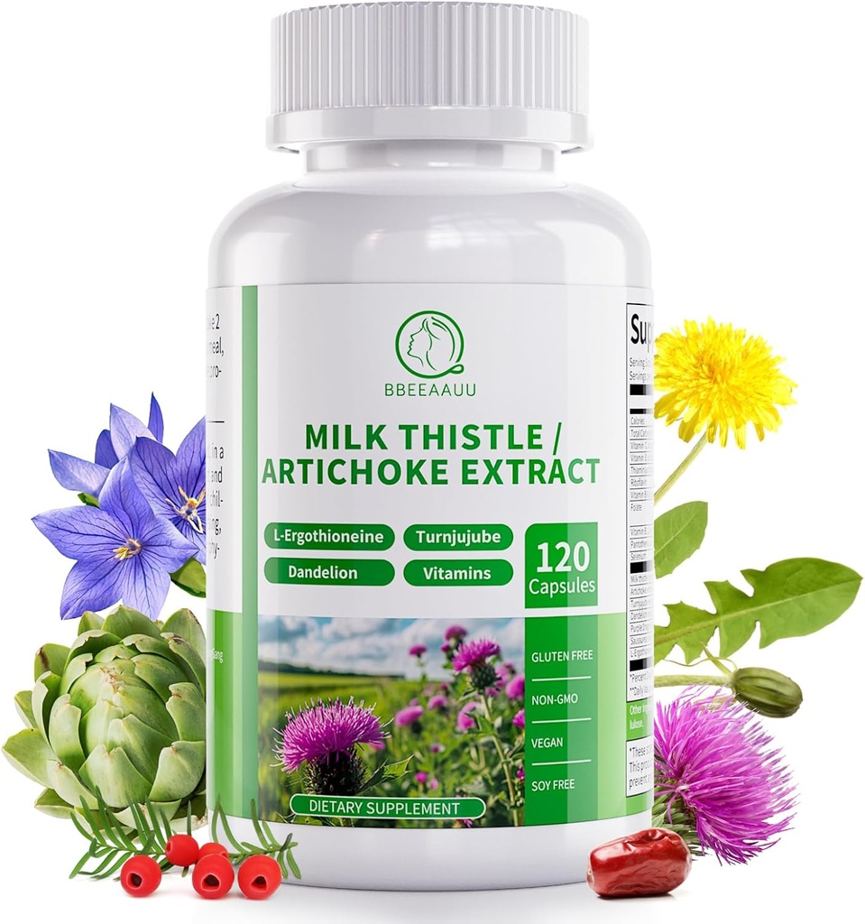 Milk Thistle Supplement, Liver Cleanse Detox & Repair Formula, 16-in-1 Herbal Liver Support Pill with Artichoke, L-Ergothioneine, Turnjujube Dandelion Extract for Liver & Antioxidant 120 Capsules
