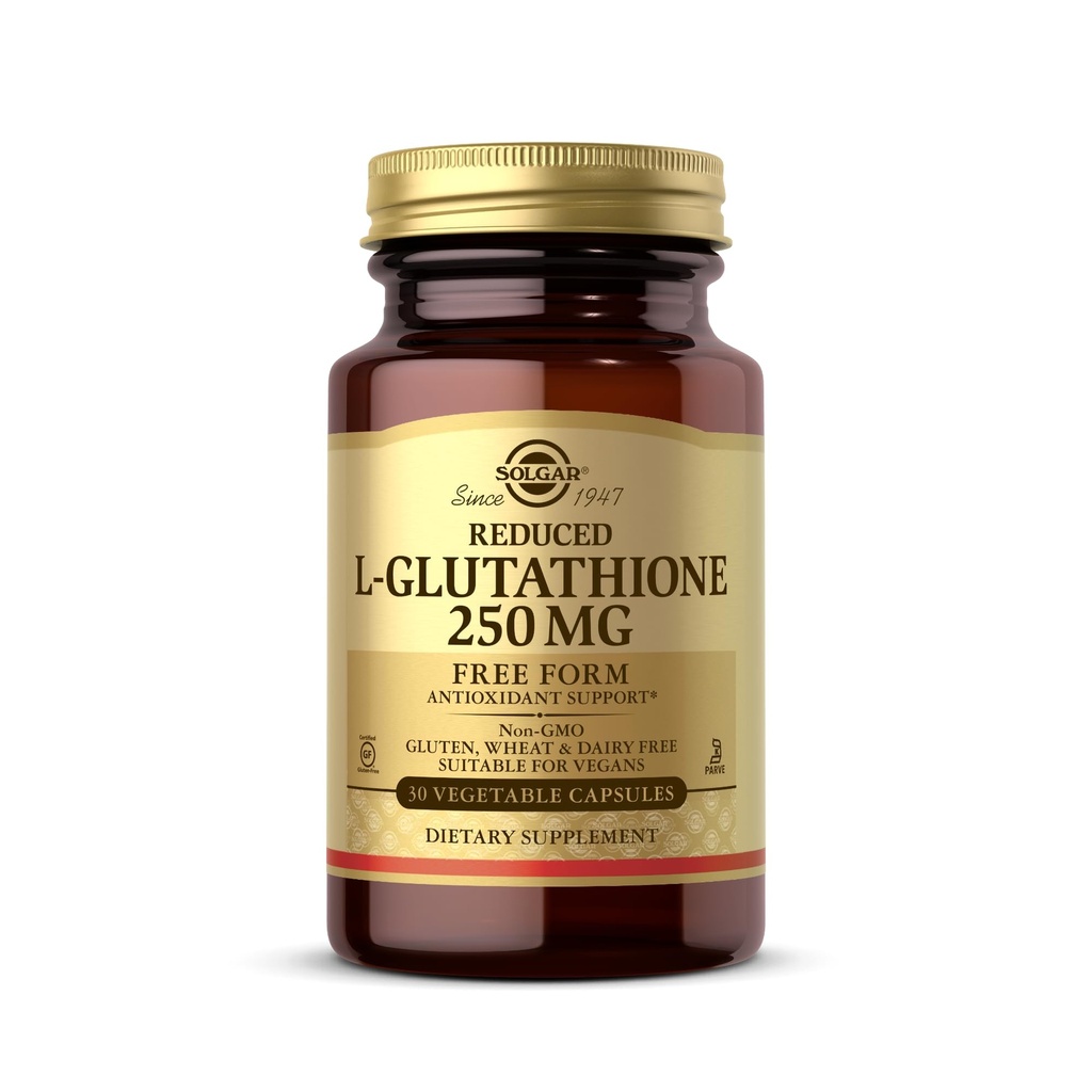 Solgar Reduced L-Glutathione 250 mg - 30 Vegetable Capsules - Antioxidant Support - Non-GMO, Vegan, Gluten Free, Dairy Free, Kosher - 30 Servings