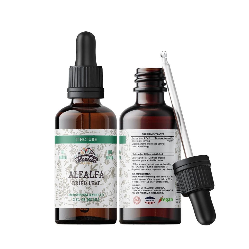Alfalfa Tincture, Organik Alfalfa Ekstraksiyon (Medicago Sativa) kuru Leaf, Immune Desteği için Antioksiksiyon, Soğukta Olmayan Organik Sebze Glycerin 2 oz, 670 mg
