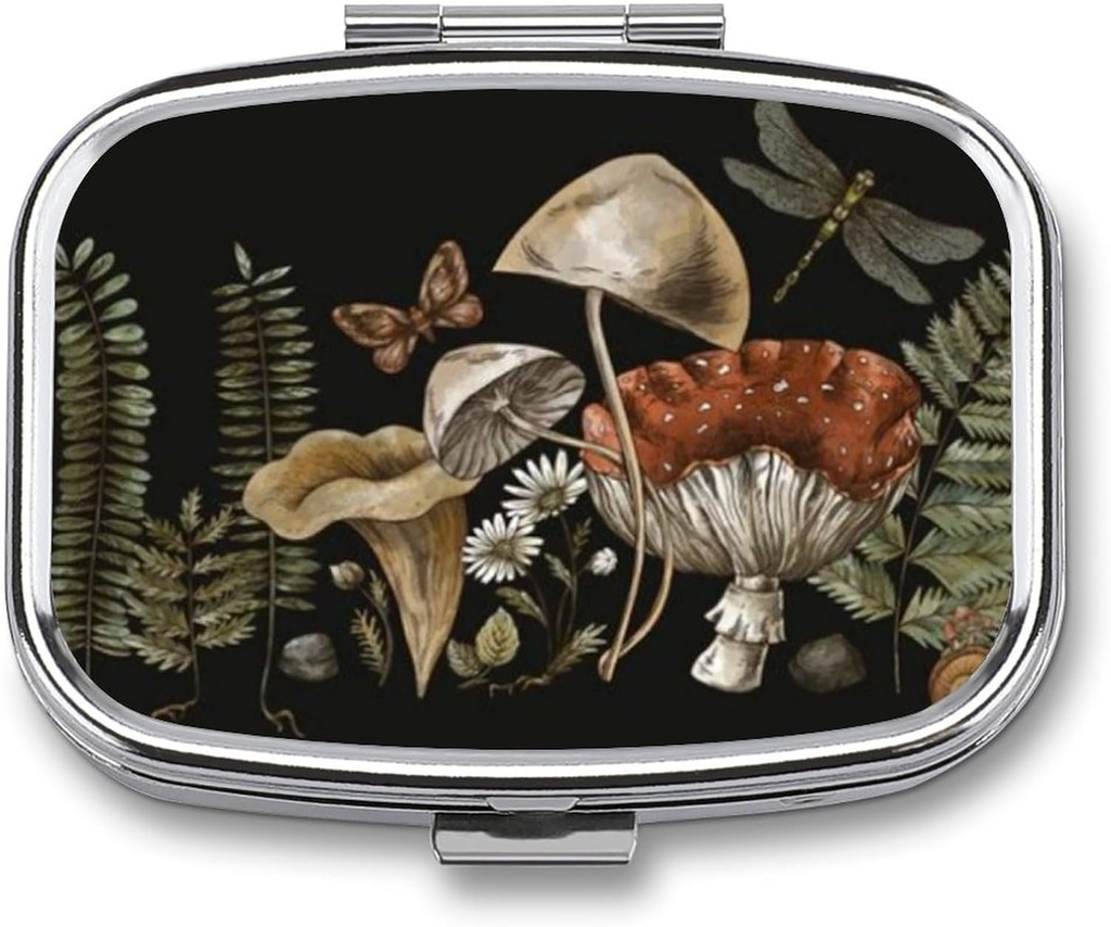 Metal 2tment Pill Organizer Travel Friendly Portable Compact Pill Box Cute Pill Case to Hold Vitamins,Fish Oil,Supplements,Meds,Tablet for Purse,Pocket. (Plant)