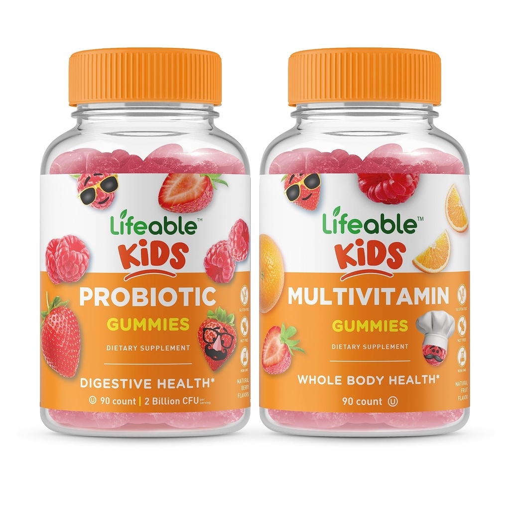 Lifeable Probiyotik 2 Milyar CFU Kids + Multivitamin Kids, Gummies Sche - Great Tasting, Vitamin Supplement, Gluten Free, GMO Free, Chewable Gummy