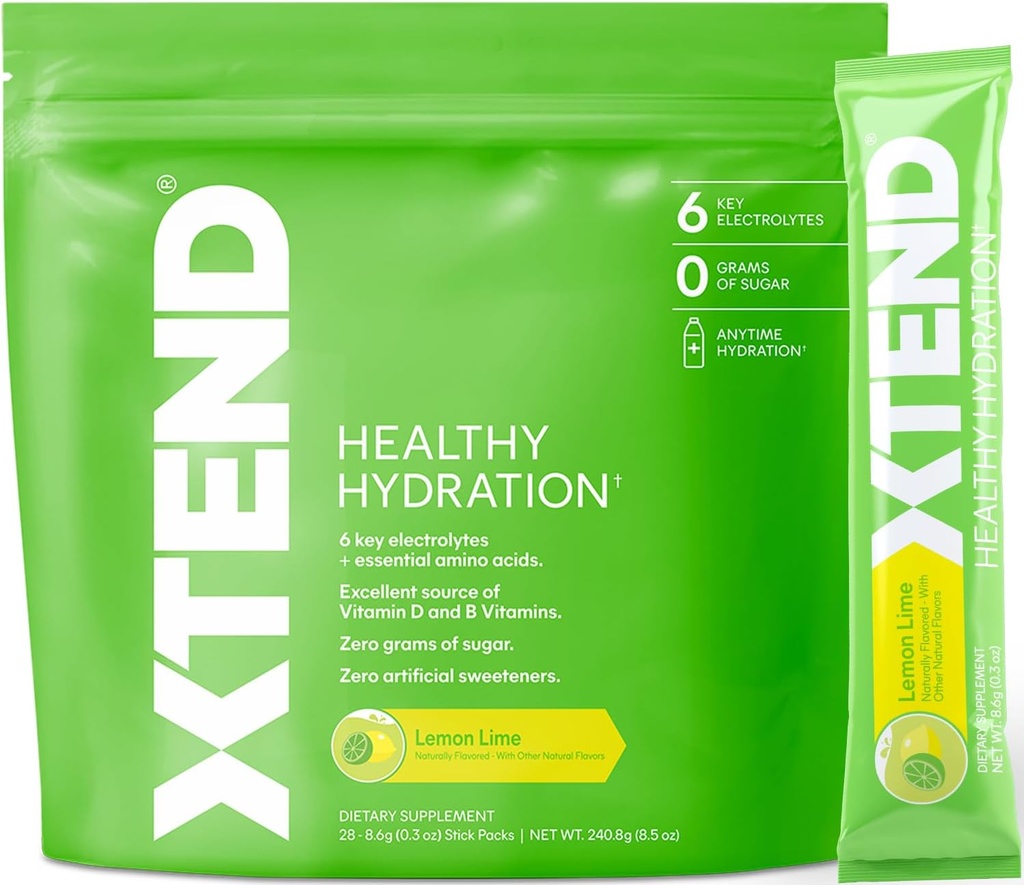 Xtend XTEND Sağlıklı Hydration | Üstün Hydration Toz Paketleri | Elektrolyte İçecek Mix | 3 Essential Amino Asits | NSF Spor için sertifikalı | 28 Sticks, Lemon Lime Lime