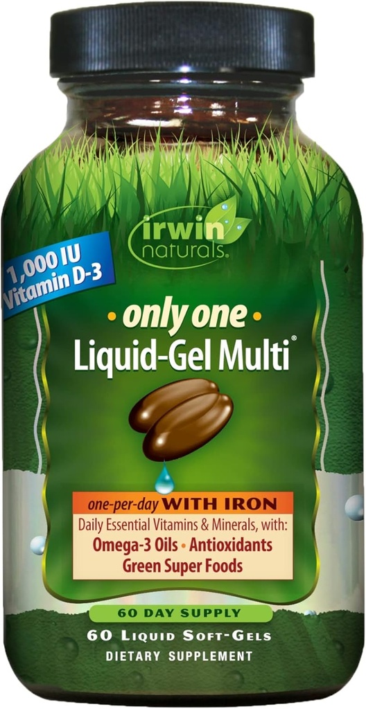 Irwin Naturals Only One Liquid-Win - 60 Softgels - One-Per-Day Multivitamin with Iron, Omega-3 Oils, Antioksis & Green Super Foods