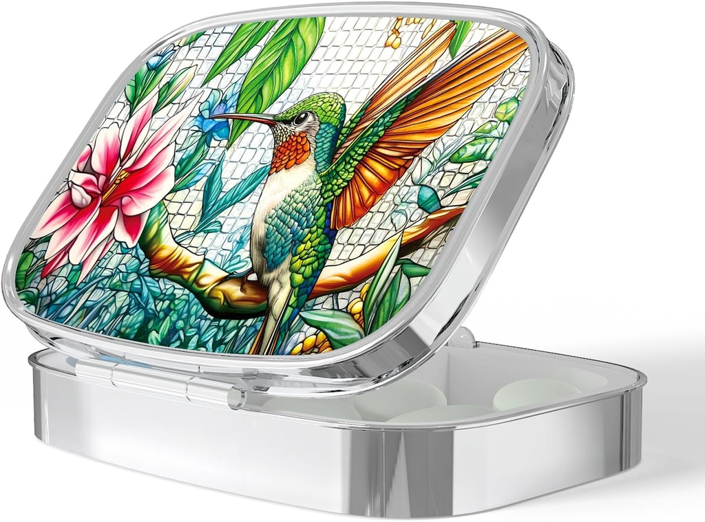 Pill Box-2 Karşılaştırma Küçük Pill Case Pocket & Purse Single Pill Carrier Pill Container Vitamins İlaç Balık Yağı ve Tamamlayıcı Domuz Ücretsiz (Hummingbird)