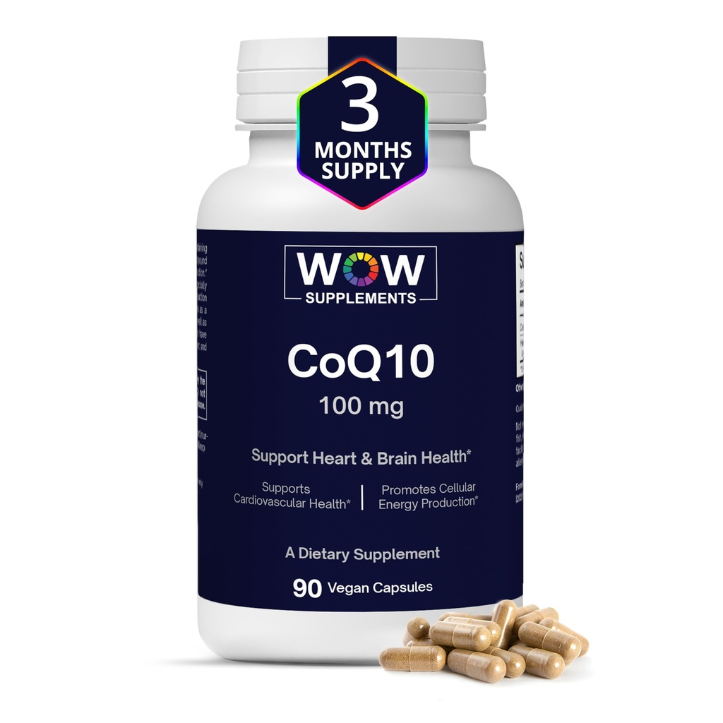 WOW Supplements CoQ10 100 mg with Hawthorn Berry - Yüksek Abvitamin CoQ10 100 mg for Energy Production, Heart and Cellular Health - Non-GMO, Gluten-Free Coenzyme Q10 100 mg Supplement - 90 Capsules