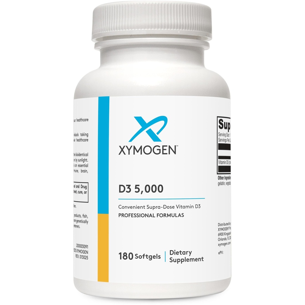 XYMOGEN D3 5000 - Bio available Vitamin D3 5000 IU (125 mcg) - Immune Health, Bone + Heart Health (180 Softgels) Destek için Yüksek Potency Vitamin D Supplement (180 Softgels)
