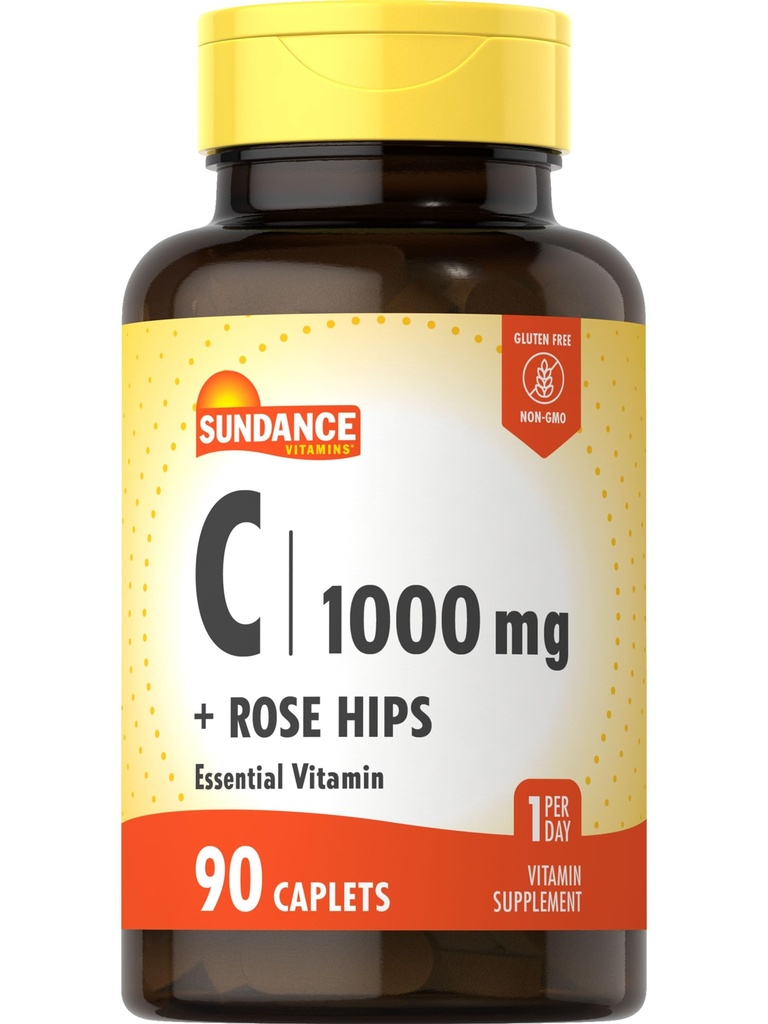 Sundance Vitamin C 1000 mg with Rose HIPS | 90 Vejetaryen Caplets | Essential Vitamin | Vegetarian, Non-GMO ve Gluten Free Supplement Supplement