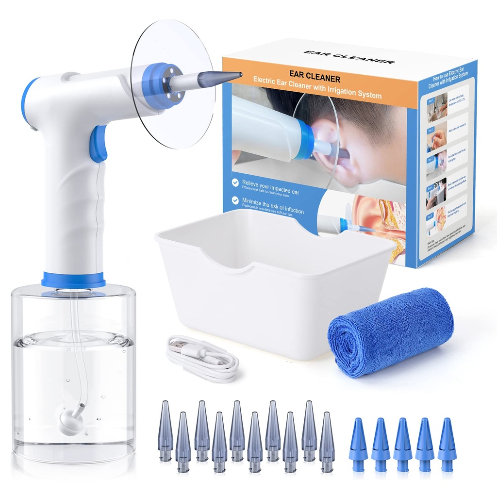 Ear Wax Removal, Electric Ear Temizlik Kit with Light, FSA-HSA-Elect, Ear Irrigation Kit with 4 Basınç Modes, Güvenli ve Etkili Ear Flush Kit with Ear temizleyici - Adds Basin, Havlu & 15 Tips