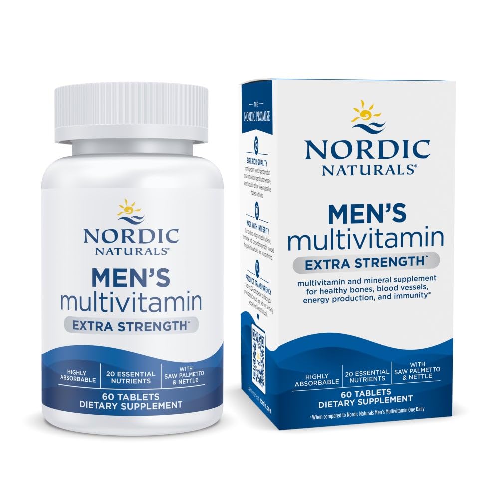 Nordic Naturals Men's Multivitamin Ekstra Güç - Bone, Energy, & Blood-Vessel Destek - Immunity Supplement - 20 Essential Nutrients - 60 Tablet - 30 Hizmet