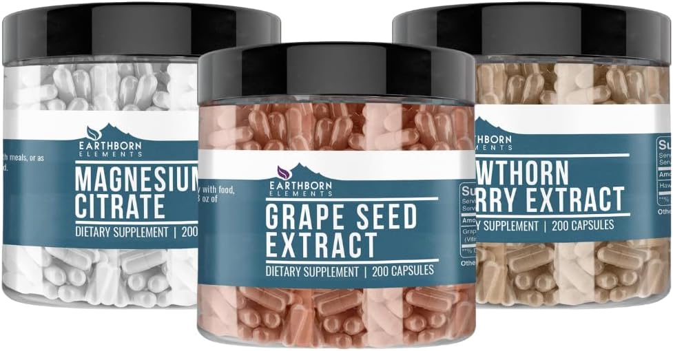 Earthborn Elements Hawthorn Berry, Grape Tohum ve Magnezyum Citrate Sche (200 caps), Pure & Undiled, Hayır Katkıları