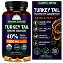 CANCER SCIENCES Türkiye Tail Wellness Mushrooms Supplement, USDA sertifikalı Organik Ekstra Güçlü 1,500 mg, Yüksek Potency% 40 Beta-Glucans, Gut & Immune Support, Natural Digestive, 120 Capsules