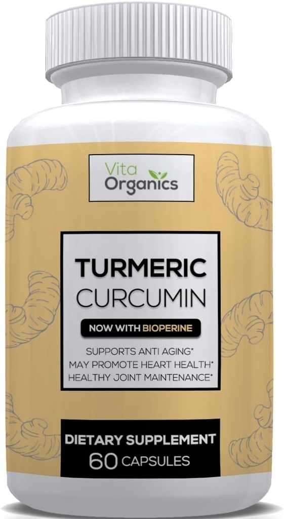 Turmeric Curcumin 1300 mg - Ekstra-Strength Joint & Inflammation Support - Black Pepper Extract ile Yüksek Apsiyon - 95 Curcuminoids Ortak Destek Tamam - 60 Capsules