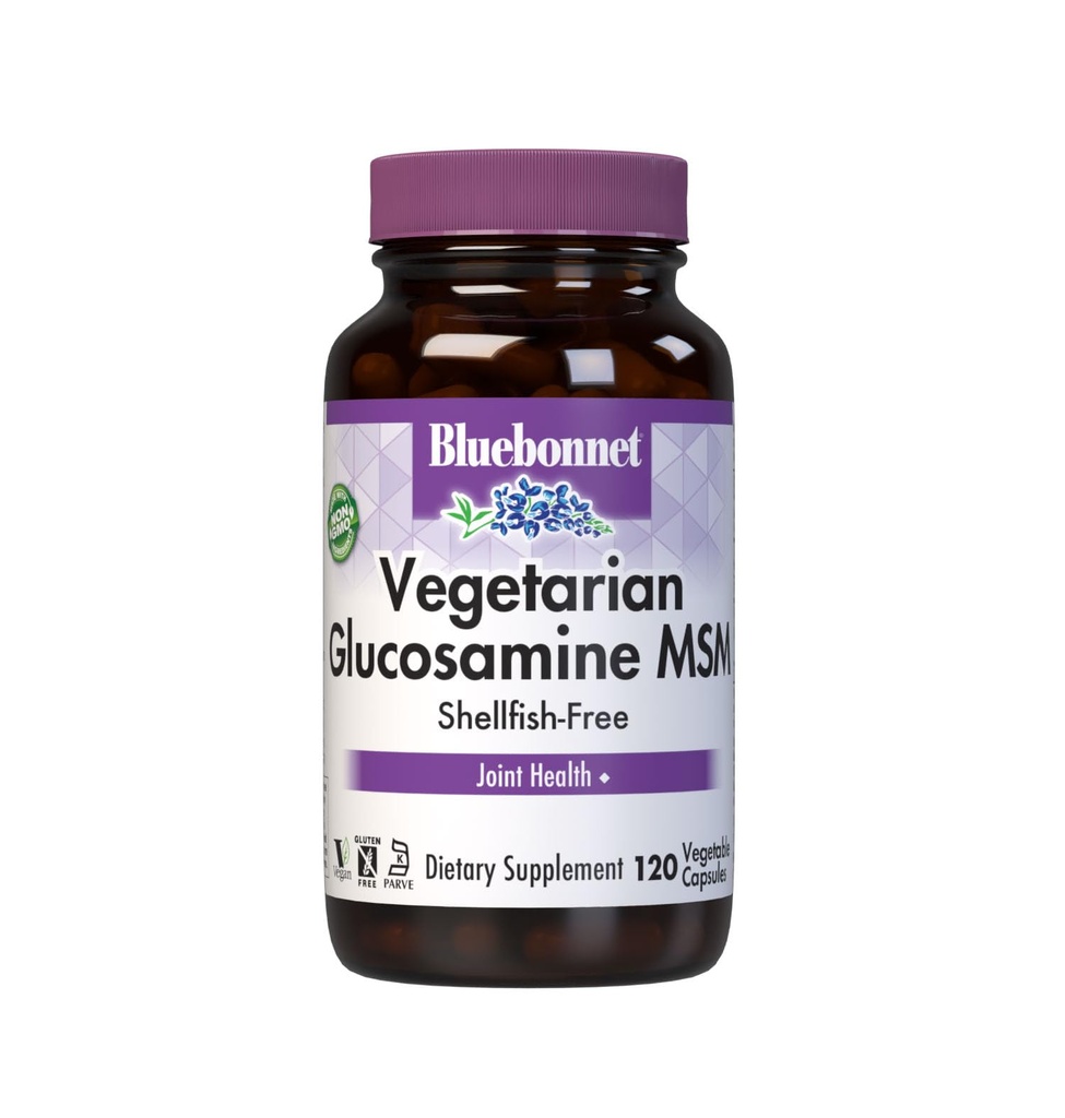 Bluebonnet Vegetarian Glucosamine with MSM Supplement - Shellfish-Free Ortak Destek Kadın ve Erkekler için Tamam - Sebze Glucosamine HCI - Vegan, Kosher, Free of Soy, Gluten & Dairy - 120 V Caps