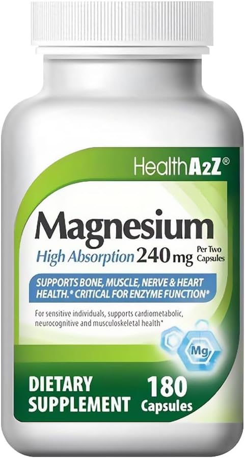 Yüksek Aborpsiyon 100% Chelated Magnezyum | destek Bone* | Muscle* | Nerve & Heart Health* | 240 mg -180 Capsules