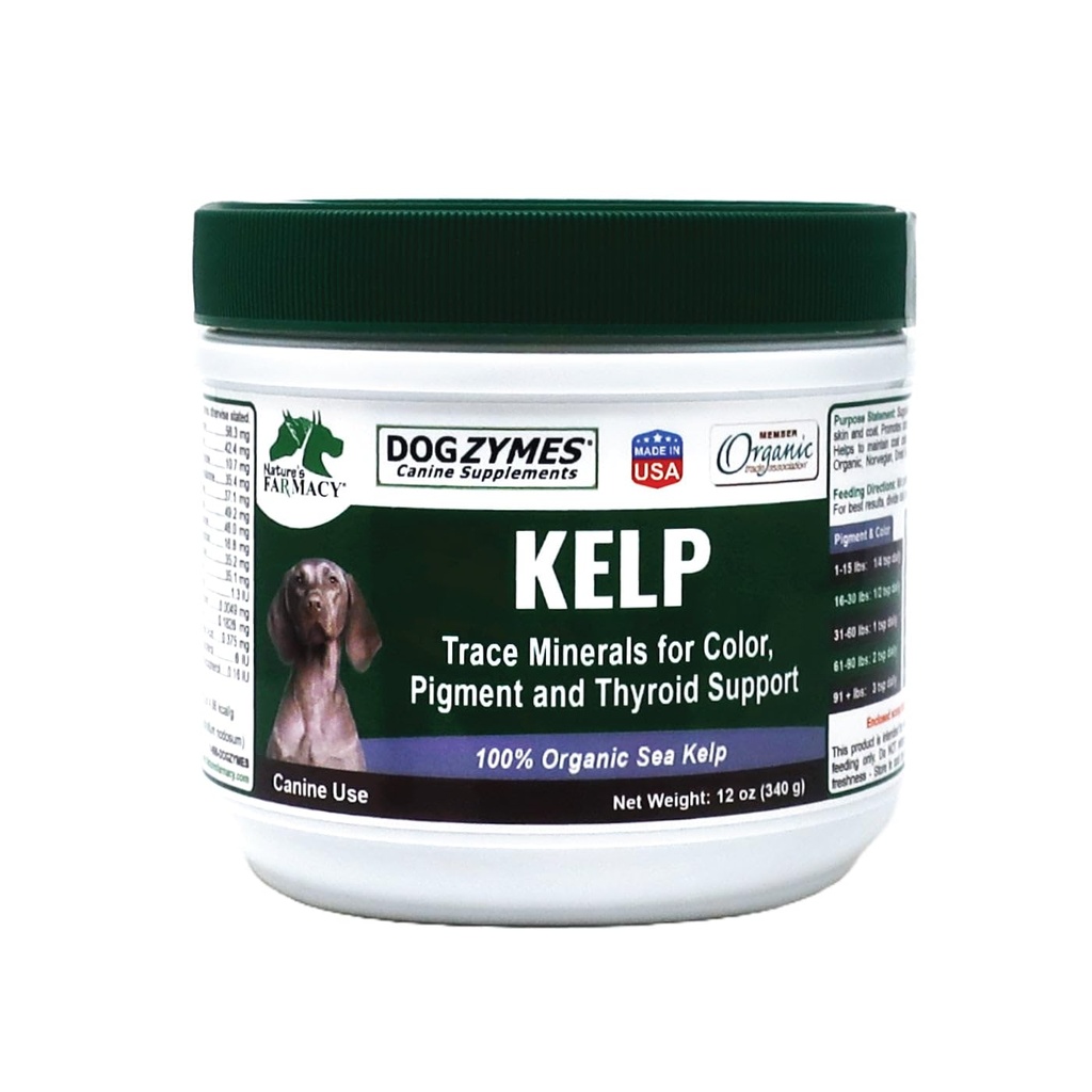 Dogzymes Organic Norveç Kelp for Pets, Iodine'deki Valuable Beslenme Kaynağı Gland Fonksiyonlarını Desteklemek için, özellikle de Tiroid (12 Ounce)