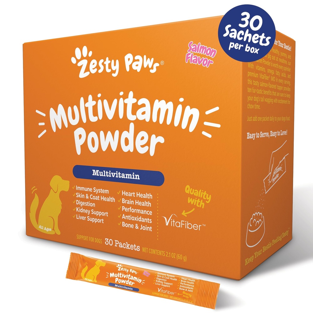 Zesty Paws 10in-1 Dog Multivitamin - Gut, Immune, Joint, Skin & Coat Support ve More - Dog Vitamins and Supplements Toz - Pet Supplements with Omega Fish Oil & VitaFiber - Salmon - 30 Ct