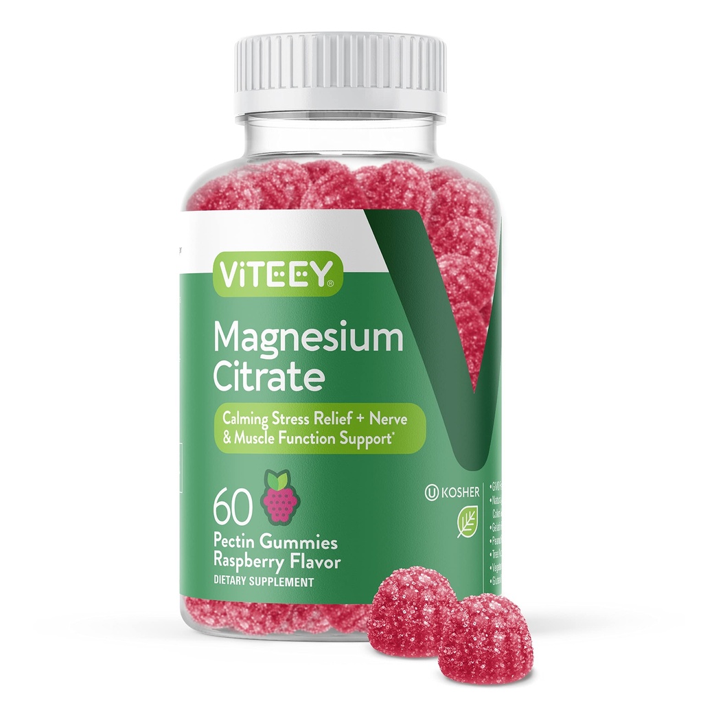 VITEEYEYİ yetişkinler için Magnezyum Gummies - Calm için Magnezyum Citrate Gummy, Sleep, Nerve & Muscle Function Support - Vegetarian, Gluten Free - 60 Countarian, Gluten Free - 60 Count