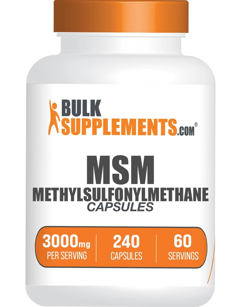 BulkSupplements.com MSM Capsules - Metilsulfonylmethane, MSM 3000 mg - Ortak Supplements, Gluten Free, 4 Capsules per Service, 240 Count (Pack of 1)