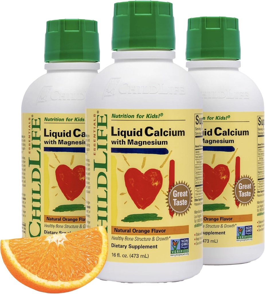 Çocuk Hayatı Temelleri Çocuklar için Sıvı Kalsiyum Tamamı - Magnezyum, çinko ve Vitamin D3 - Orange Flavor, 16 fl oz (3 Pack)