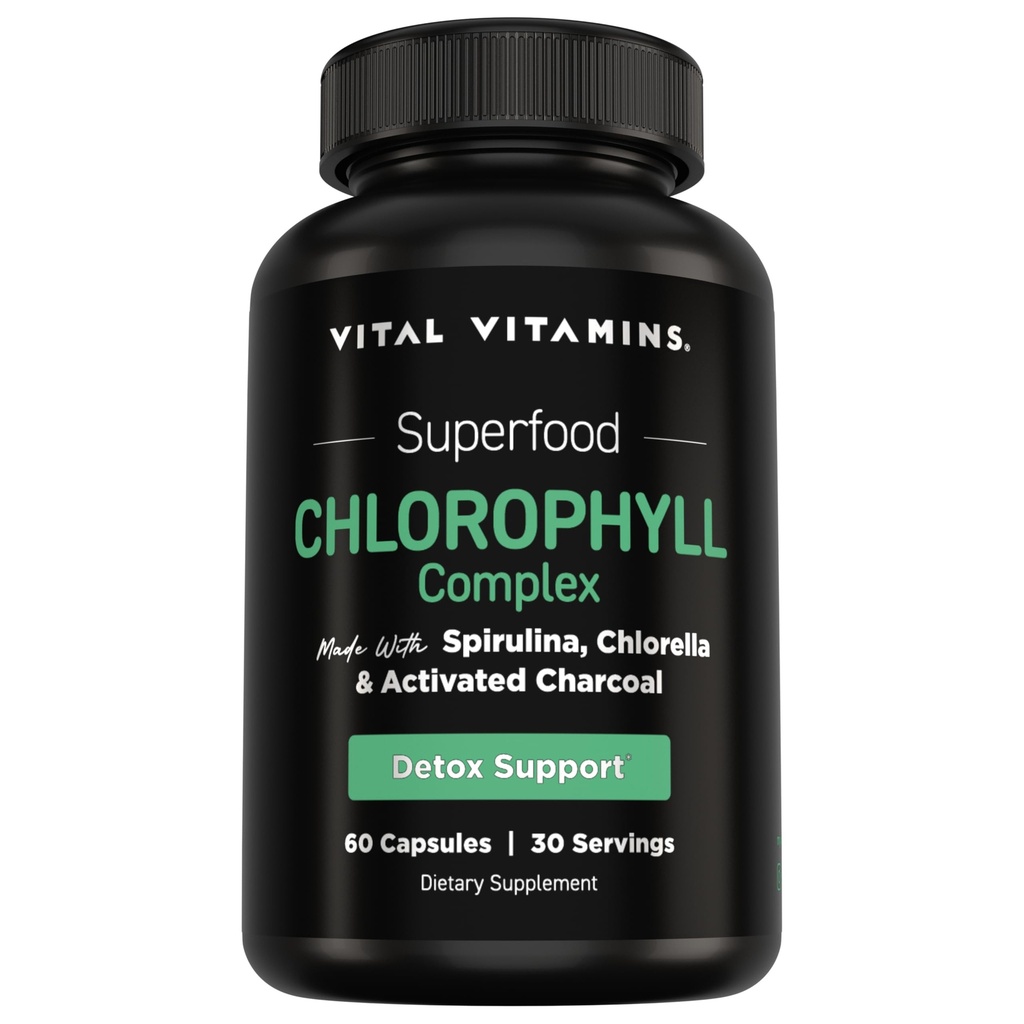 Vital Vitamins Chlorophyll Pills - Body Deodorizing Supplement - Made with Spirulina, Chlorella, Organic Parsley, Mint, & Activated Charcoal - Defeat Odor Naturally - for Women & Men - 60 Capsules