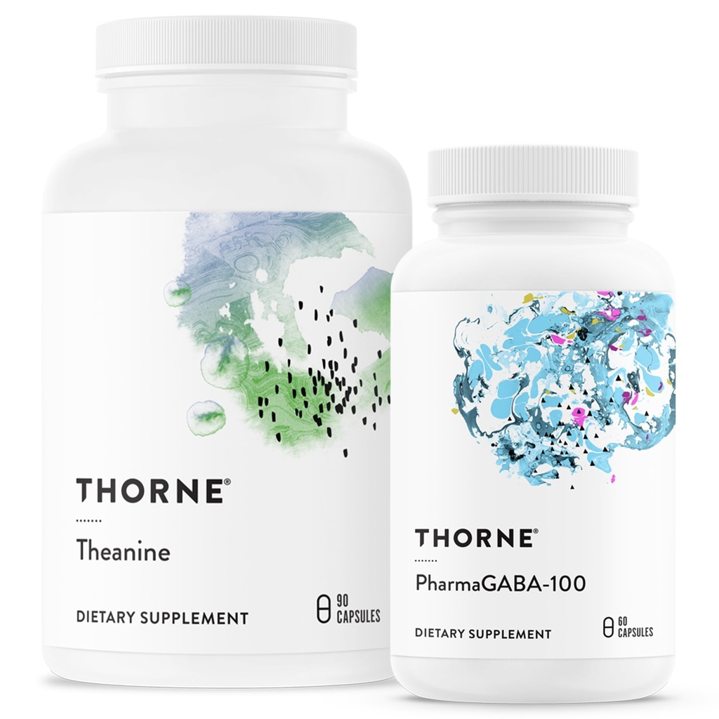 THORNE - Rahat ve Geri Döndürme - L-Theanine ve PharmaGABA-100 Stres Yardım ve Rahatlama için Duo - 60 ila 90 Hizmet