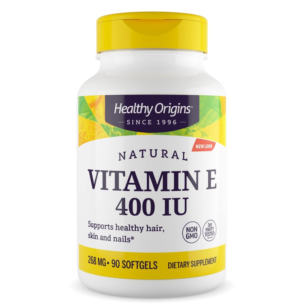 Sağlıklı Origins Vitamin E 400 IU (Doğal, Non-GMO, Gluten Free, Skin Support, Cardiovascular Support), 90 Softgels