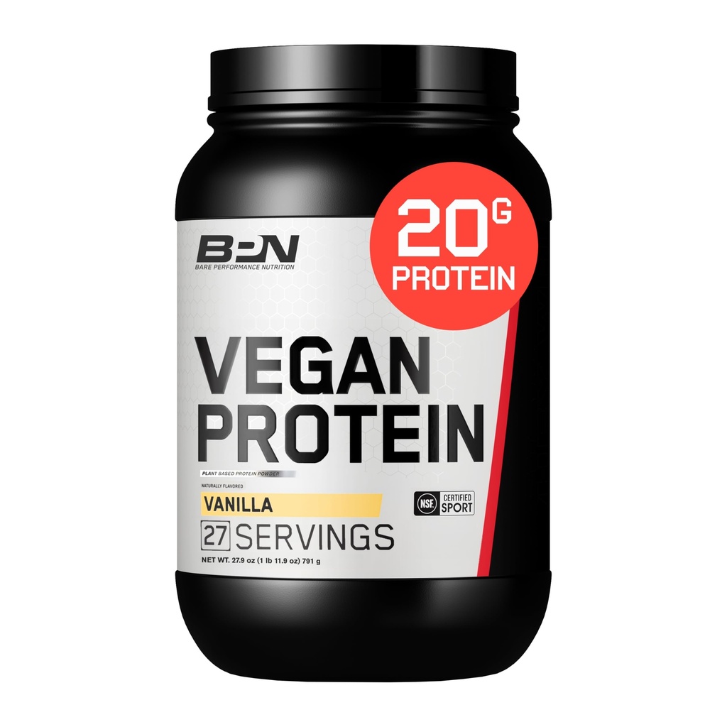 BARE PERFORMANCE NUTRITION Vegan protein, Bitki bazlı protein, Pea protein, Sumelon proteini ve Kabak proteini, Doğal olarak Tatlılanmış ve Öğütülmüş (Vanilla)
