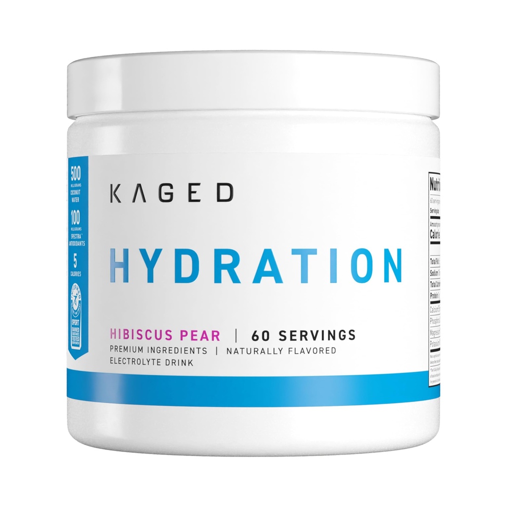 Kaged Hydration Electrolytes Toz | Hibiscus Pear | Hydra-Charge Sports Drink Mix | Pre, Post, Intra Workout | Low Carb, Vegan, Gluten Free | Supplements for Men & Women | 60